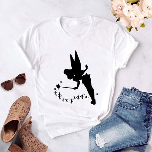 Disney Tinker Bell T Shirt Women Casual O-neck Short Sleeve Harajuku Tshirt Summer T-shirt with Print Tops Dropship
