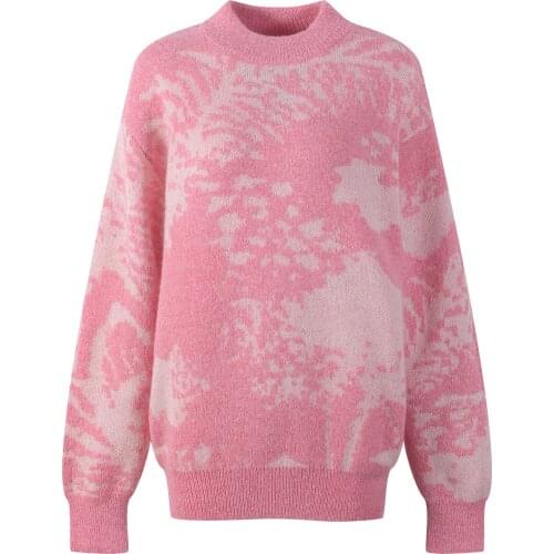 Woelen Sweaters Women Pink Pullovers Mohair Loose Knit Tops Long Casual Streetwear Jumper Jersey Fashion Japanese Korean Style
