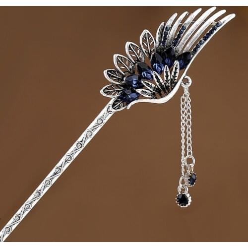 Muylinda Feather Hair Stick Accessories Vintage Crystal Hair Sticks Hair Clip Vinatge Women Bronze Hair Jewelry Hairpins
