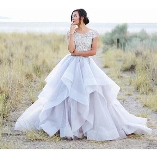 O-neck Top Beading Ruffles Skirt Tulle Ball Gown Plus Size Wedding Dresses 2020 vestido de novia Bride Dress