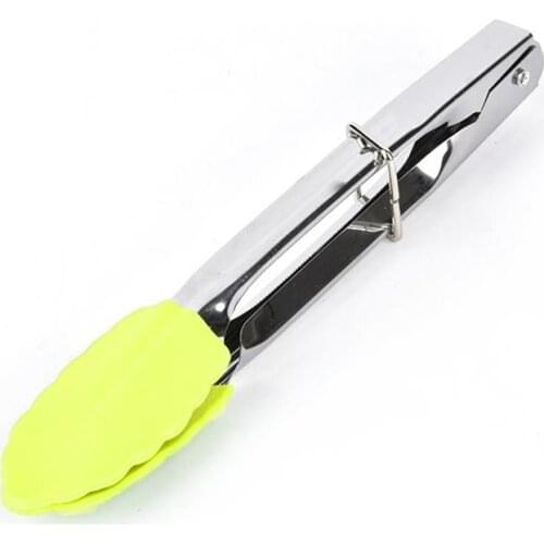 1pc Heat Resistant Kitchen Food Tongs Silicone Stainless Steel Bread Tongs Serving Tongs Kitchen Cooking Tools Accessories