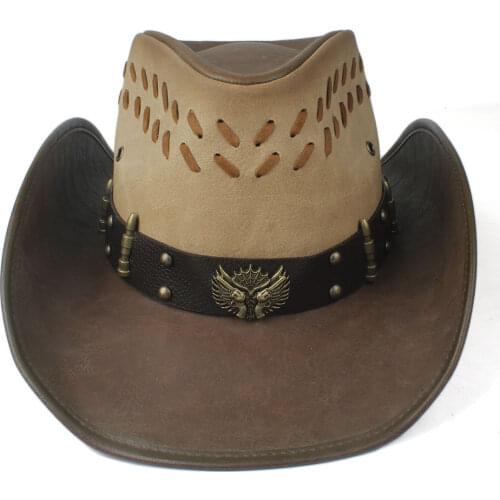 100% Leather Men Women Western Cowboy Hat Wide Brim Hat Outdoor Sombrero Hombre Cowgirl Hat