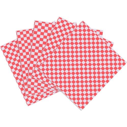 OUNONA 100 Sheets Checkered Deli Basket Liner Checkered Food Wrapping Papers Grease-Resistant Sandwich Wrap Prevents Food Stains
