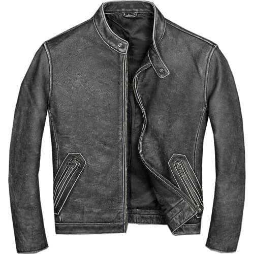 2021 European Vintage Mans Jackets Real Leather Suit Coats Men Genuine Leather Jackets Men Brand Clothing Plus Size Dad Overcoat