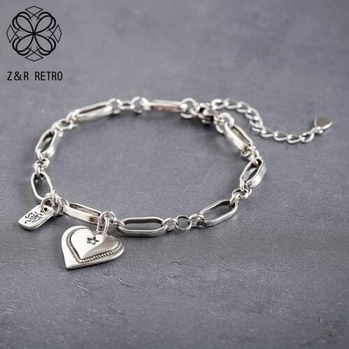 2021 Vintage Decorative Bracelets &Bangles Accessories Silver Color Suspension Love Hearts Costume Jewelry for Women Kpop Things