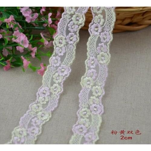 5 Meters Handmade Pink with Yellow Embroidered Tape Lace Trim Sewing Craft Free Shipping
