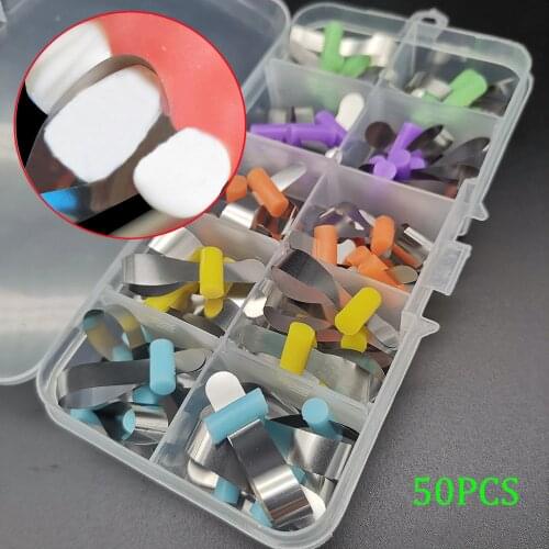 50Pcs Dentistry Metal Matrix Bands Retainerless Automatrix with Locker Dental Matrix Matrices Sectional Contoured Matrices