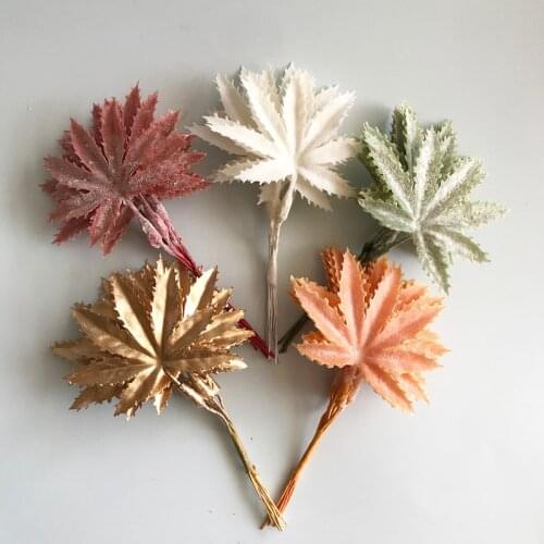 6pcs Natural Dry Small Maple Leaf Reed Artificial Plant Wedding Bouquet Home Decoration Fake Flowers