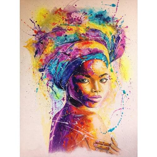 African Woman Turban Colorful Doodle Diamond Painting Round Square Full Drill Portrait DIY Mosaic Embroidery 5D Cross Stitch