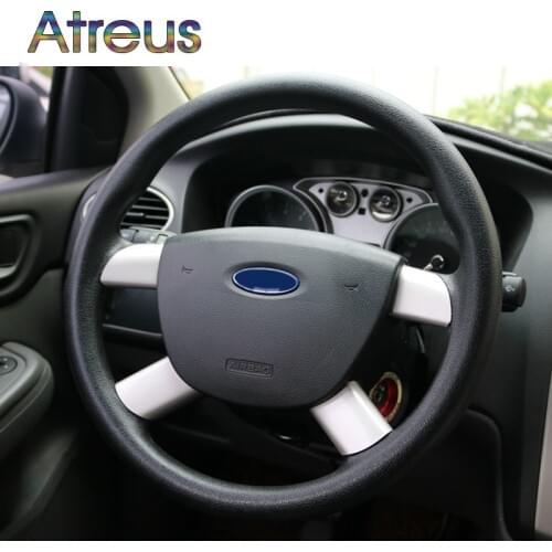 Atreus 4pcs For Ford Focus MK2 2 2005-2011 Stainless Steel Steering Wheel Decoration Cover Trim Sticker Auto Accessories