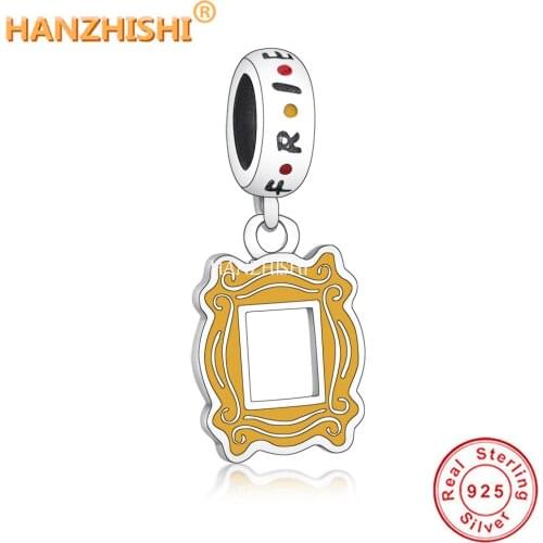 925 Sterling Silver Yellow Enamel Photo Frame Shape Dangle Charms Beads Fit Original Pandora Charm Bracelet Necklace DIY Jewelry