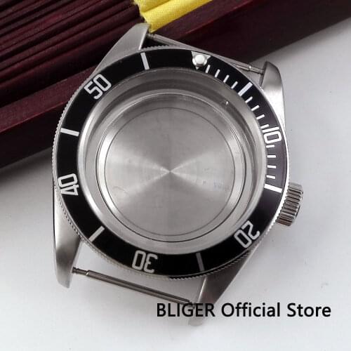Bliger 41mm black alloy bezel stainless steel case Sapphire glass fit Miyota 8215 movement watch case C38B