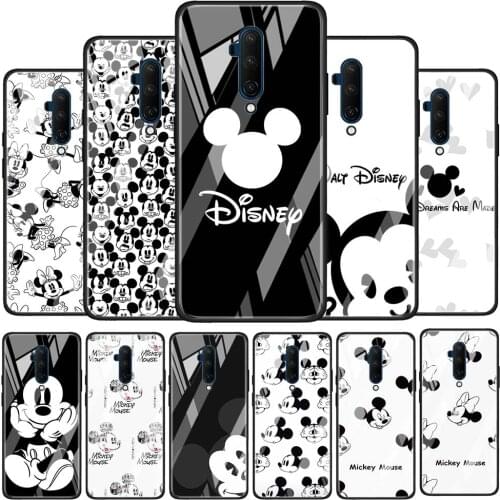 Mickey black and white Glossy Protection Cover for OnePlus 9R 9 8T 8 7T 7 Pro Nord Z 5G Luxury Tempered Glass Phone Case