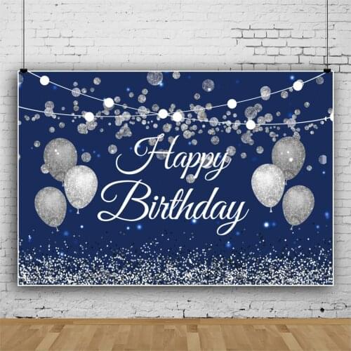 Laeacco Silver Glitters Balloons Dots Light Bokeh Background Happy Birthday Party Customized Banner Photographic Photo Backdrops