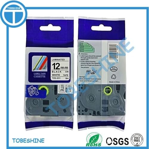 Compatible TZ label tape tze tape Tze231 tz231 tze 231 12mm*8m black on white Tze-231 P-touch Ribbon label