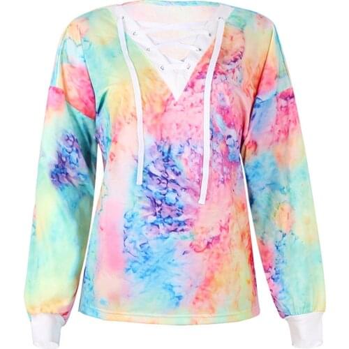 Womens Graphic T Shirts Trendy Tie Dye Printing Long Sleeved Tee O Neck Tie Casual Autumn Tshirt Harajuku Top Vintage Clothes 3