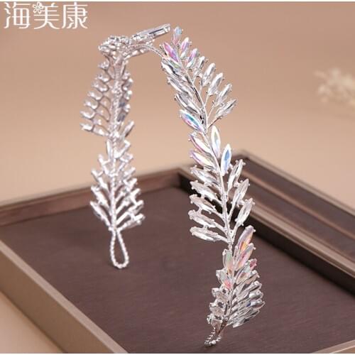 Haimeikang Rhinestone Colorful Leaves Shape Bride Headband Tiaras Crowns Headpiece Wedding Bridal Hair Jewelry Accessorie