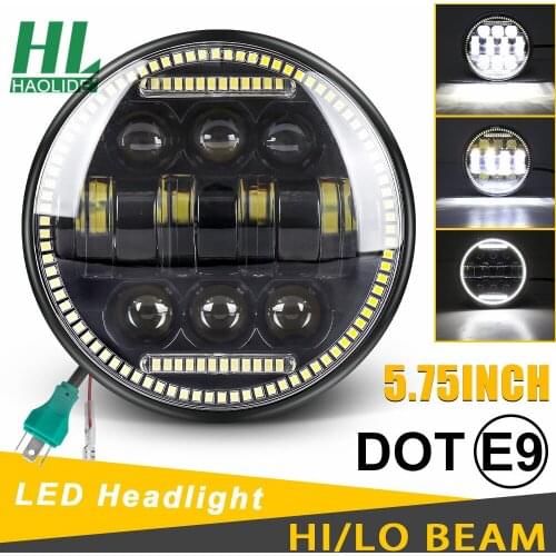 HAOLIDE 5.75" 5-3/4" Black DOT LED Headlights Hi Lo Beam Motorcycle Head Lights Ring DRL Sealed Beam Angel Eyes