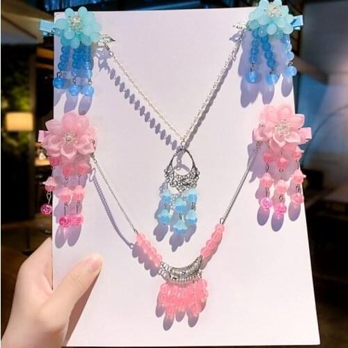 Tassel Antiquity Chinese Traditional Style Flower Hairpins Hair Clip for Girls Hair Pins Kids Hanfu Headwear Hair Accessories