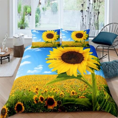 Sunflowers Bedding Set Luxury Polyester Bedclothes Floral Duvet Cover King Queen Size for Women Soft Comfortable Home Textiles
