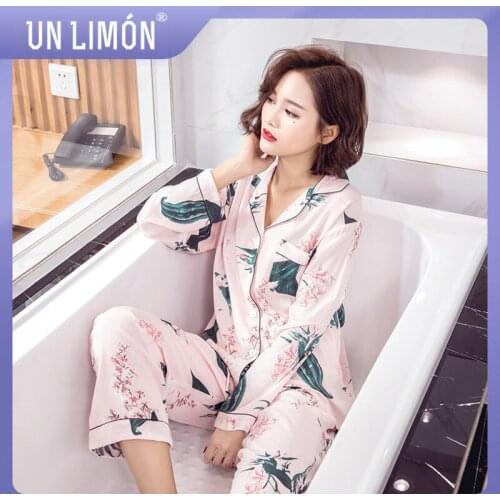 UNLIMON Women Korean Fashion Sleepwear Sets 2pcs Pajamas Long Sleeve Pants
