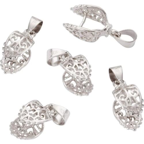 50pcs Brass Ice Pick and Pinch Bails, Platinum, 24mm, Pin: 1mm, Hole: 5X4mm