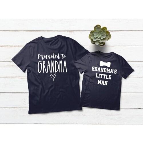 Promoted to be Grandma T-Shirt Nana and Grandkids Shirts Summer Family Matching Tshirts Grandpas Little man short sleeve tops
