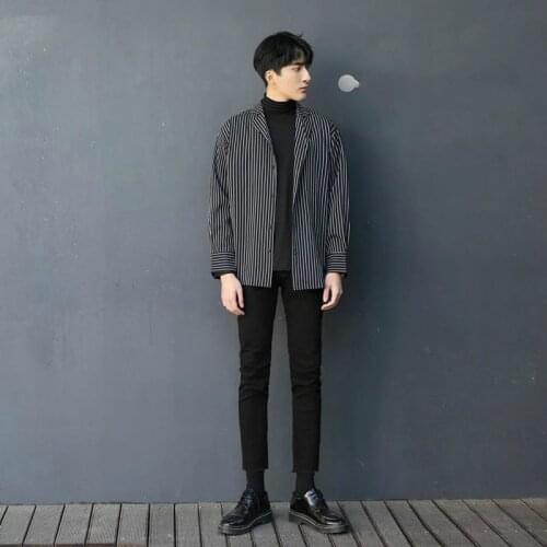 Striped shirt mens long sleeves Korean handsome casual slim trend jacket plaid shirt men