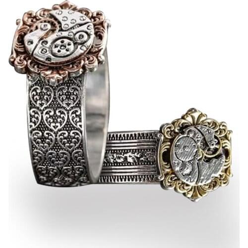 Ofertas Hot Sale Punk Hip Hop Style Gold Color Two-Tone Mechanical Design Sense Watch Rings for Men Party Male Ring Jewelry