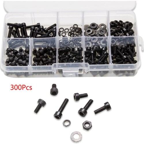 300Pcs/Box Black M3 Allen Bolts Hex Socket Round Cap Head Screws and Nuts Kit Dropshipping