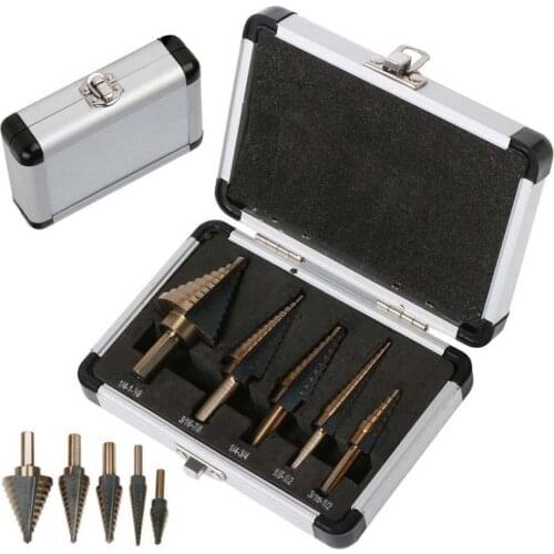 Multiple Hole Cutter Aluminum Box Insulation Board Metalworking Step Drill Cone Drill Bit Handle 5Pcs / Set Titanium Plating