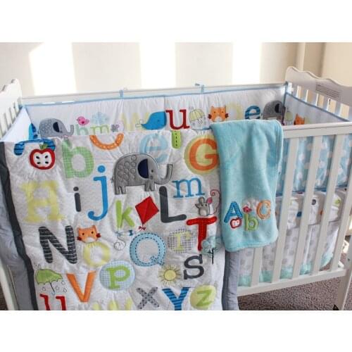 New 2015 good quality 7pcs Appliqued Baby Cot Crib Bedding set for girl Comforter / Quilt Fitted Sheet Bumpers Skirt