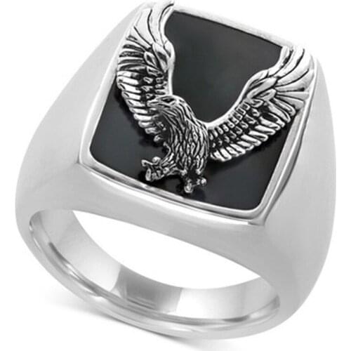 Ofertas Fashion Hip Hop Punk Unique Exquisite Black Enamel Eagle Wings Rings for Men Birthday Anniversaryg Party Banquet