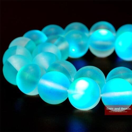 Wholesale Austria Synthesis Glitter Lake blue Crystal Moonstone Beads For Bracelet Necklace Making 6/8/10/12 mm Strand 15