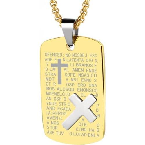 RIR Christian Bible Pendant Necklace Gold Color Bible Verse Cross Dog Tags Necklaces With Chain Best Gifts For Prayer