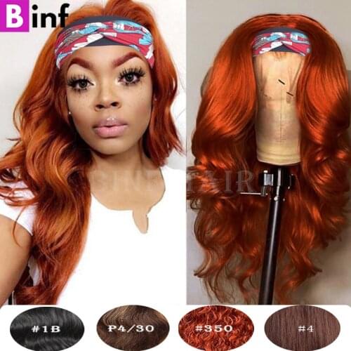 #350 Orange Ginger Body Wave Headband Wig Human Hair Wigs For Black Women #4 &P4/30 Highlight Brazilian Remy Glueless Scarf Wig