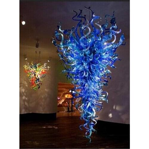 GIRBAN Hand Blown Glass Luxury Indoor Lighting Dining Room Chandelier Modern Crystal Art Blue LED Chandeliers for Living Room