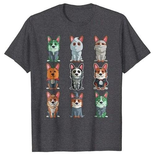 Cute Corgi Halloween T-Shirt Funny Gift Tee Men Fashion Cotton T Shirt