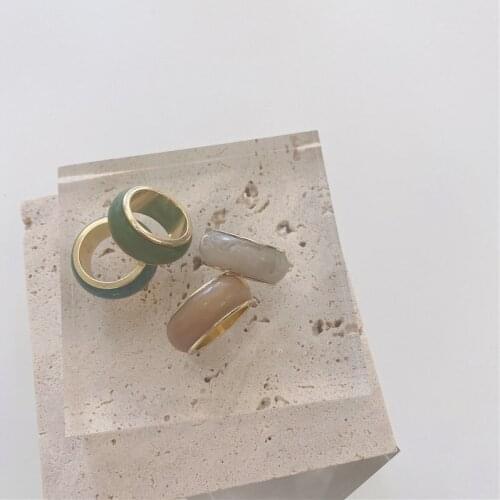 SRCOI Vintage Geometric Resin Ring Simple Commuter Temperament Transparent Ring Women Daily Party Jewelry Accessories Gifts