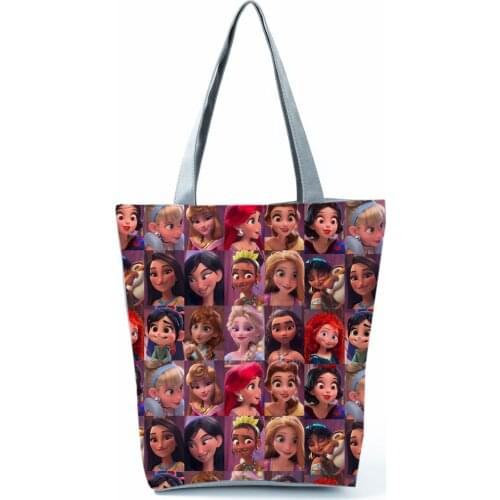 Disney Princess Printed Shoulder Bag Tote Cartoon Eco Reusable Shopping Bag Beach Bag High Capacity Handbag Can Custom Pattern