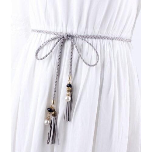 Woven Knitted Waistband Belts For Women Fine Decorative Dress Tassels Waist Chain Rhinestone Retro Leather Rope Straps