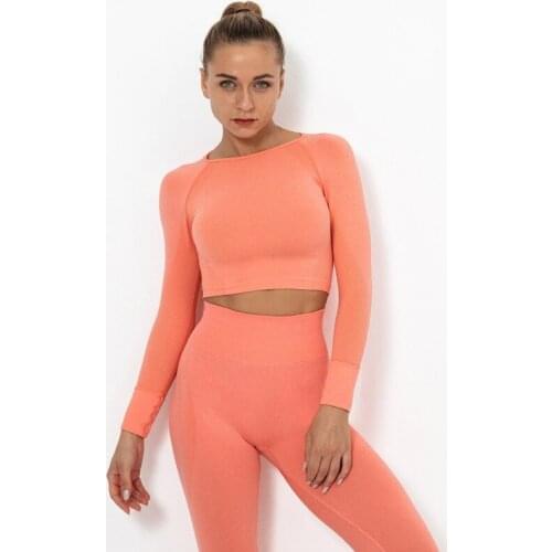 Seamless Yoga Top Long Sleeve Workout Tops for Women Fitness Crop Tops Breathable Sportswear Sexy Womens Shirt Gym Clothing