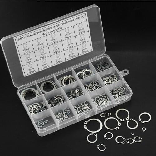 225PCS/BOX 3-25mm 304 Stainless Steel Internal Circlip Retaining Ring Assortment Kit With Box Circlip For Shaft