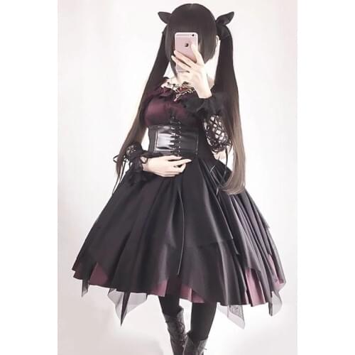 Japanese sweet lolita dress vintage falbala irregular high waist victorian dress kawaii girl gothic lolita jsk loli cosplay
