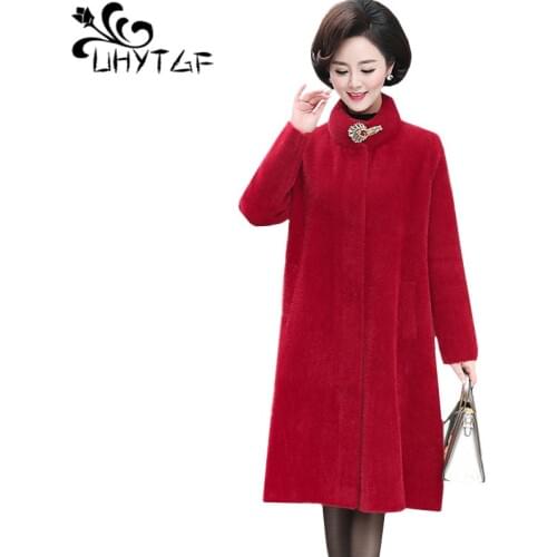 UHYTGF 4XL plus size jacket womens quality Mink Cashmere Autumn Winter wool coat Noble cashmere elegant mom warm long coats 968