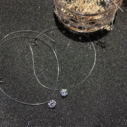 Oly2u Women Invisible Chain Necklaces Round Necklace Rhinestone Choker Necklace Jewelry Crystal Pendant Necklaces Collares