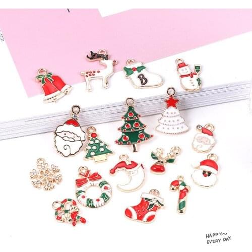 1 Pack 19pcs Mix Style Christmas Enamel Beads Pendants Charms Craft for DIY Decoration Neckalce Earring Key Chain Jewelry Making