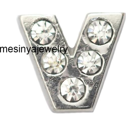 10pcs Letter V With Zircon Crystal Custom Floating Charms For Glass Locket