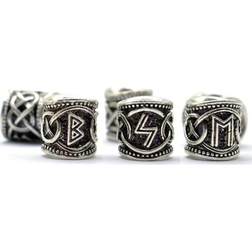 24Pcs Vintage Silver West Coast Paracord Norse Viking Rune Metal Beads DIY Antique Bracelet Hair Beards Jewelry Making
