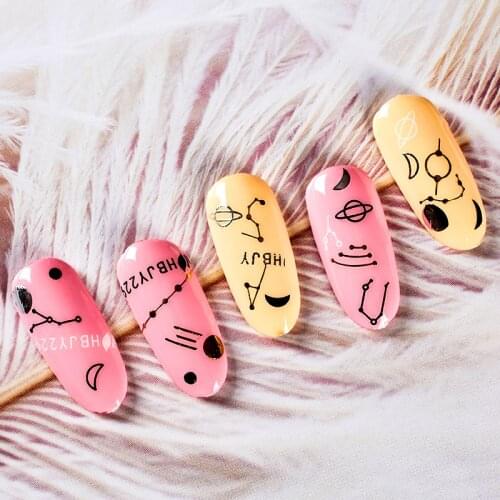 MEET ACROSS 8Pcs/Lot Black Moon Star 3D Nail Stickers Ultra-thin Adhesive Decals Nail Art Decorations Manicure DIY Tool